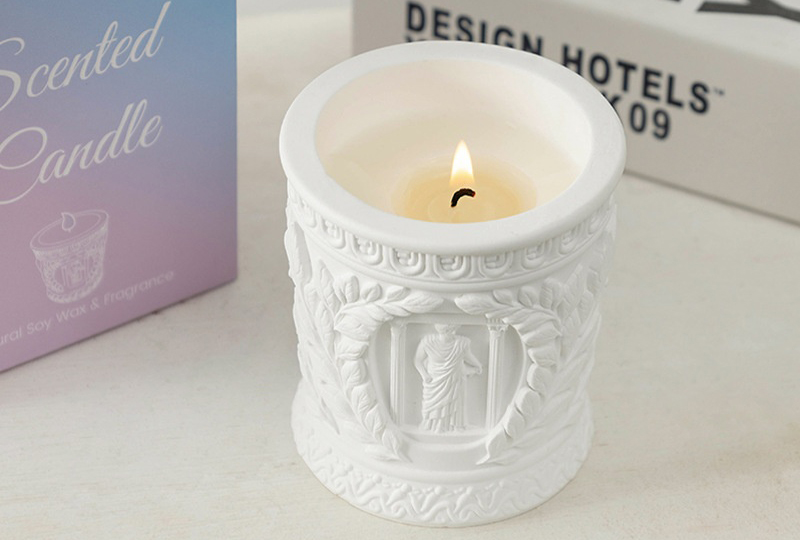 Bougie en pot de marbre en relief de colonne romaine en gypse blanc