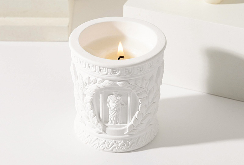 Bougie en pot de marbre en relief de colonne romaine en gypse blanc
