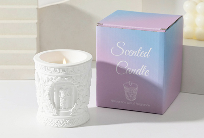 Bougie en pot de marbre en relief de colonne romaine en gypse blanc