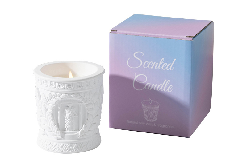 Bougie en pot de marbre en relief de colonne romaine en gypse blanc