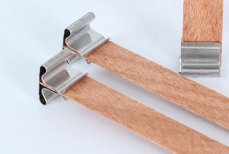 Mèche de bougie plate en bois de 13 mm avec languette de maintien en métal