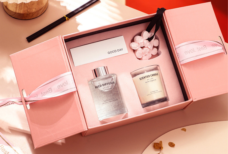 Ensemble de bougies et bougies diffuseur à double porte rose blush