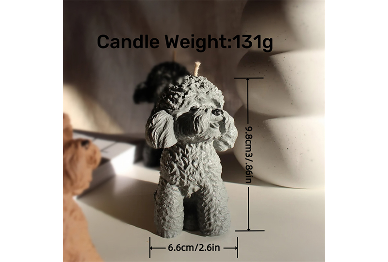 Bougie faite à la main de série animale de caniche bouclé hyper-réaliste
