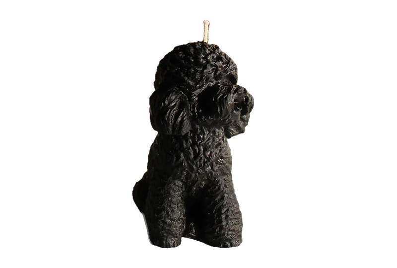 Bougie faite à la main de série animale de caniche bouclé hyper-réaliste