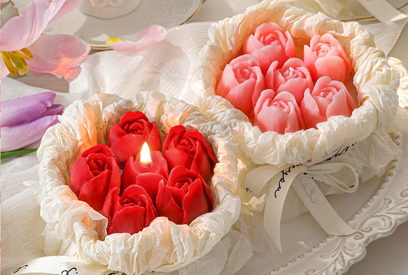 Bougie faite à la main série de fleurs à base de volants en grappe multi-roses