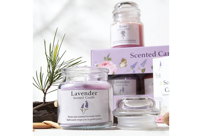 Ensemble de bougies de soja botaniques à 3 parfums — Rose, lavande et osmanthus