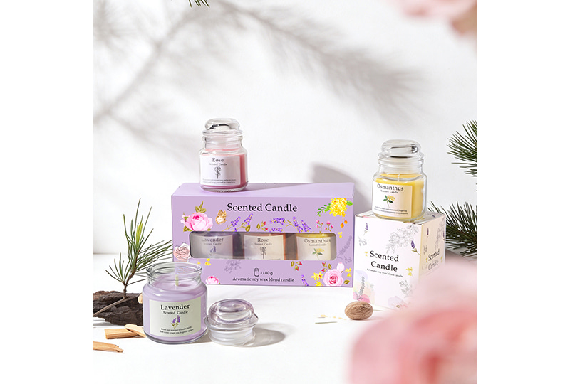 Ensemble de bougies de soja botaniques à 3 parfums — Rose, lavande et osmanthus