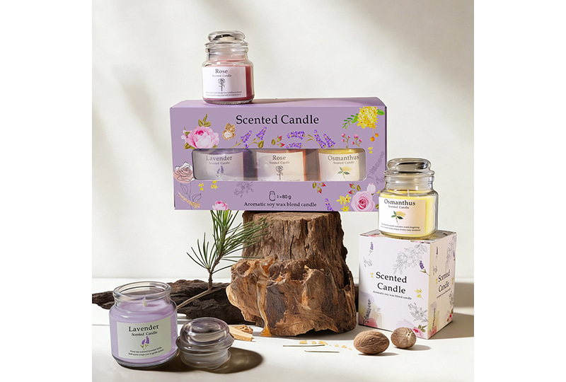 Ensemble de bougies de soja botaniques à 3 parfums — Rose, lavande et osmanthus